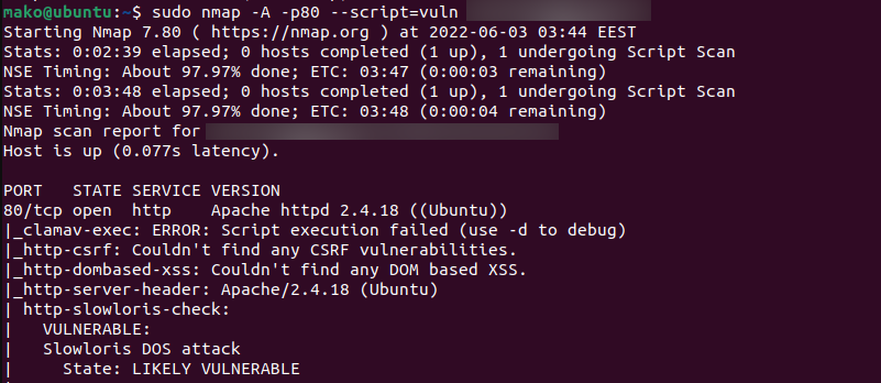 vulnerability scanning with nmap